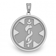 14K White Gold Round Medical Pendant