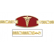 14K Gold Medical ID Bracelet w  Figaro Chain with Enamel