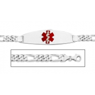 14K White Gold Medical ID Bracelet w  Figaro Chain with Enamel