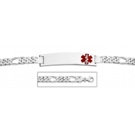 14K White Gold Medical ID Bracelet w  Figaro Chain with Enamel