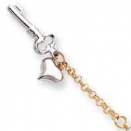 14k Two Tone Adjustable Polished Puffed Heart   Key Anklet