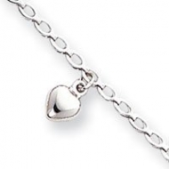 14k White Gold Polished White Puffed Hearts Anklet