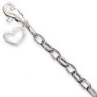 Sterling Silver Solid Polished Fancy Heart Anklet