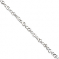 Sterling Silver Solid Polished Heart Link Anklet
