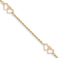 14k Two tone Double Heart Bracelet