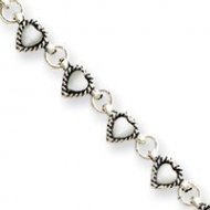 Sterling Silver 9  White Cats Eye Heart Anklet