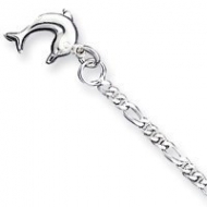Sterling Silver Hollow Polished 3 Dimensional Dolphin Anklet