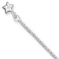 Sterling Silver Hollow Polished 3 Dimensional CZ Star Anklet