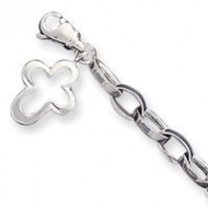 Sterling Silver Solid Polished Fancy Cross Anklet