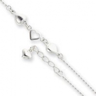 Sterling Silver Polished Hearts Anklet