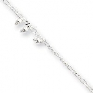 Sterling Silver  Polished Beaded Figaro Anklet