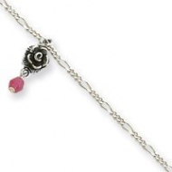 Sterling Silver Antiqued Strawberry Quartz   Roses Figaro Anklet