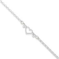 Sterling Silver Polished Triple Heart Anklet