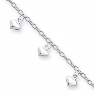 Sterling Silver 9inch Polished Puffed Heart Anklet