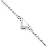 Sterling Silver 9inch Puffed Heart Anklet