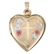 14K Yellow Gold  Heart Color Cross  Locket