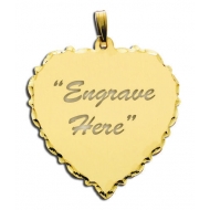14K Yellow Gold Scalloped Heart with Diamond Cut Pendant