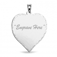 14K White Gold Heart with Diamond Cut Pendant