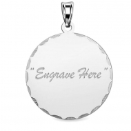 14K White Gold Round with Diamond Cut Pendant