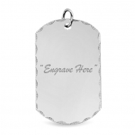 14K White Gold Dog Tag with Diamond Cut Pendant