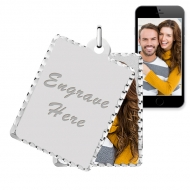 White Gold Petite Rectangle Swivel Photo Pendant Picture Charms