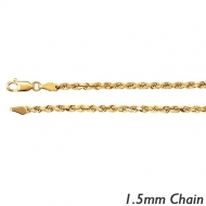 14K Yellow Gold 1 5mm Diamond Cut Round Rope Chain