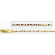 14K Yellow Gold Tri Color Raso Chain