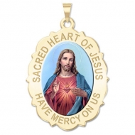 Sacred Heart of Jesus Scalloped Medal  Color EXCLUSIVE 