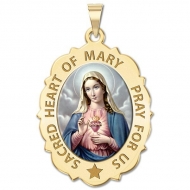 Sacred Heart Or Immaculate Heart of Mary Scalloped Medal