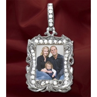 New  14K White Gold Diamond Rectangle Photo Pendant Picture Charm