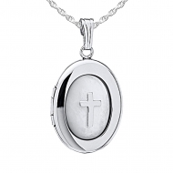 Sterling Silver Oval Mother of Pearl Cross Locket