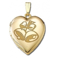 Solid 14K Yellow Gold  Sweetheart  Wedding Bells Locket