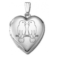 14k White Gold Sweetheart  Lovebirds   Locket