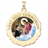 First Holy Communion Scalloped Round Medal  Boy   Color EXCLUSIVE 