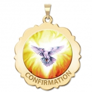 Confirmation Scalloped Round Medal    Holy Spirit  Color EXCLUSIVE 