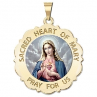Sacred Heart Or Immaculate Heart of Mary Scalloped Medal