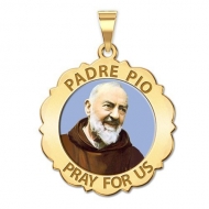 Padre Pio Scalloped Round Medal  Color EXCLUSIVE 