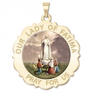 Our Lady of Fatima Scalloped Round Medal   Color EXCLUSIVE 