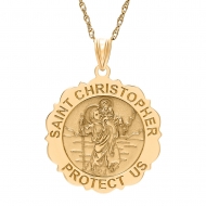 Saint Christopher Scalloped Round Medal    EXCLUSIVE 