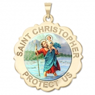 Saint Christopher Scalloped Round Medal    Color EXCLUSIVE 