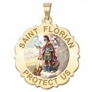 Saint Florian Scalloped Medal   Color EXCLUSIVE 