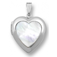 14k White Gold Mother Of Pearl Heart Locket
