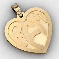 Heart Monogram 3 Letter Block Deep Engrave Pendant