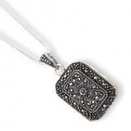 Sterling Silver Marcasite Locket w 18 inch Chain