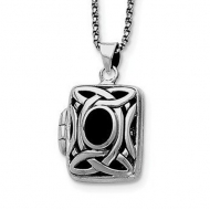 Sterling Silver Onyx   Marcasite Square Locket w  18 Chain