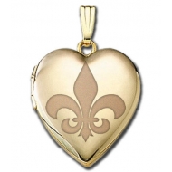 Solid 14K Yellow Gold  Sweetheart  Fleur de Lis Locket
