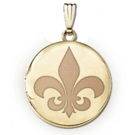 Solid 14k Yellow Gold Round  Fleur de Lis  Locket