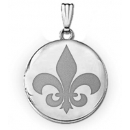 14k White Gold Round  Fleur de Lis  Locket