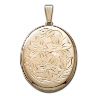 Solid 14k Yellow Gold XL Oval Floral Picture Locket