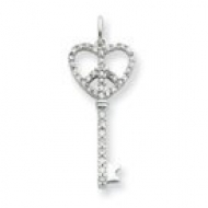 Sterling Silver CZ Heart With Peace Sign Key Pendant